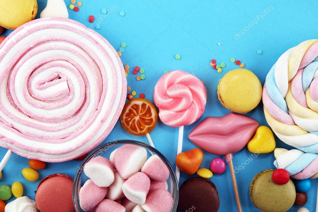 candies with jelly and sugar. colorful array of different childs