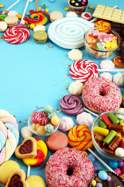 candies with jelly and sugar. colorful array of different childs