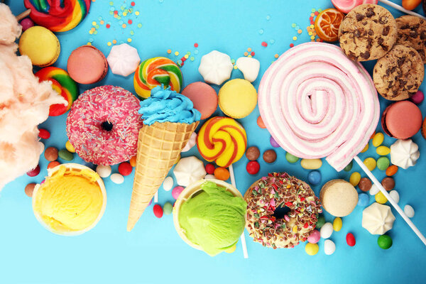 candies with jelly and sugar. colorful array of different childs