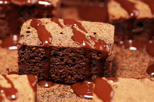 Brownie dessert. Cake chocolate brownies on wooden background wi