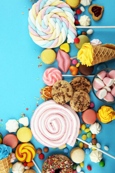 candies with jelly and sugar. colorful array of different childs