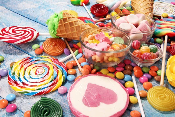 Candies with jelly and sugar. colorful array of different childs — Stock Photo, Image