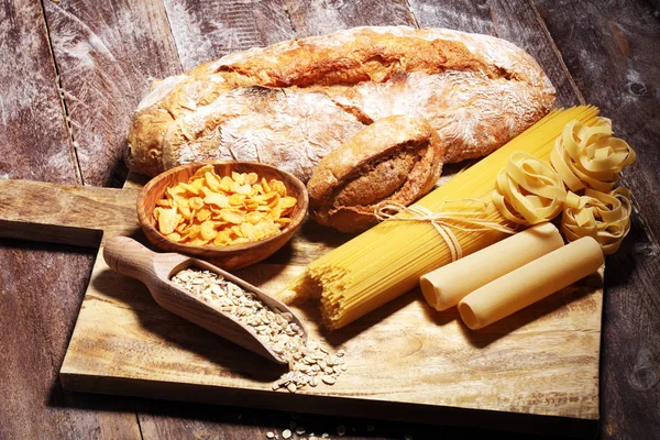 whole grain products with complex carbohydrates on table