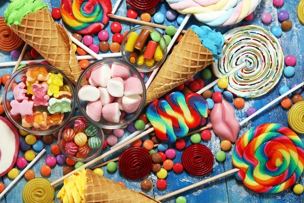 Candies with jelly and sugar. colorful array of different childs — Stock Photo, Image