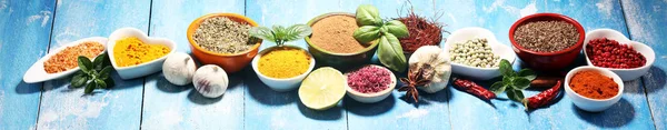 Spices and herbs variation on table. Food and cuisine ingredient — Stock Photo, Image