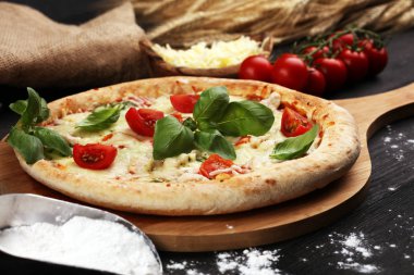 domates, mozzarella peyniri ve b ile vejetaryen İtalyan Pizza