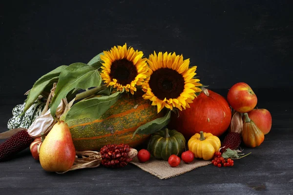 Sonbahar doğa kavramı. Sonbahar meyve ve sebze ahşap üzerine. Teşekkürler