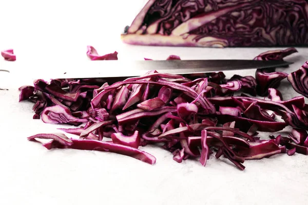 Repolho Vermelho Fresco Picado Prepare Legumes Fatiados Para Cozinhar Salada — Fotografia de Stock