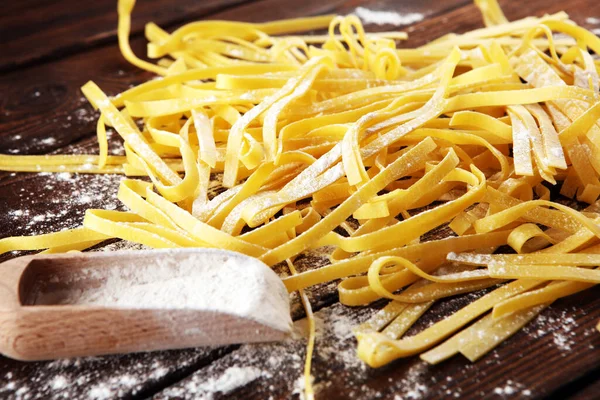 Primer Plano Pasta Casera Fresca Cruda Pasta Cruda Tradicional Italiana — Foto de Stock
