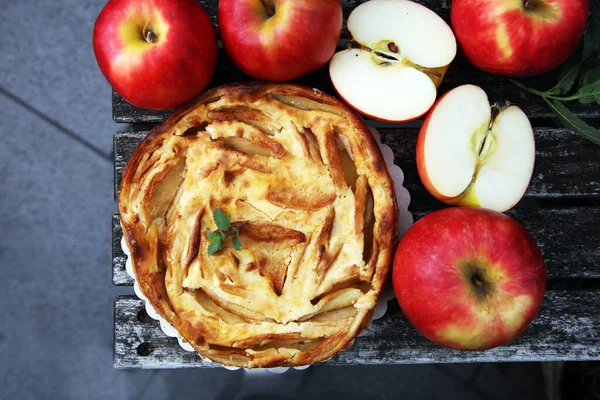 Appeltaart Gourmet Traditionele Vakantie Appeltaart Zoete Gebakken Dessert Voedsel Met — Stockfoto