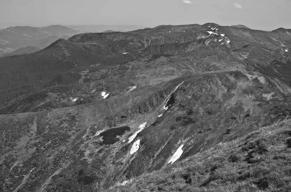 Black and white view of Hoverla mountain, Ukraine.