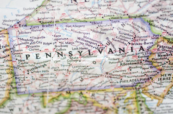 Defocused Pennsylvania map, travel concept.