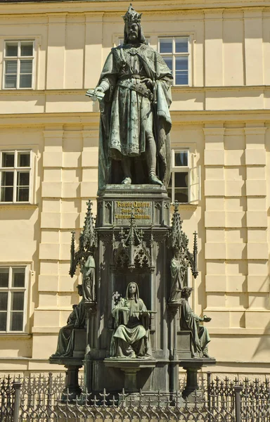 Statue Charles Karolo Quarto Crusaders Square Charles Bridge Prague Czech — Stock Photo, Image