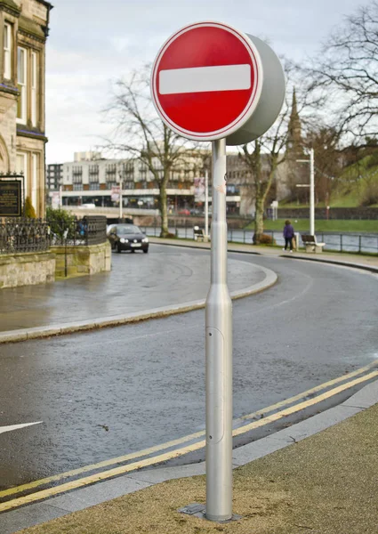 INVERNESS, SCOTLAND - DECEMBER 29: no entry sign by a one-way street on December 29, 2013