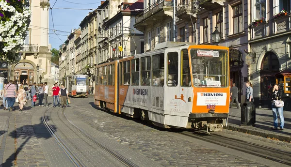 Lviv Ukrayna Eylül 2014 Tramvay Lviv Ana Meydanı — Stok fotoğraf