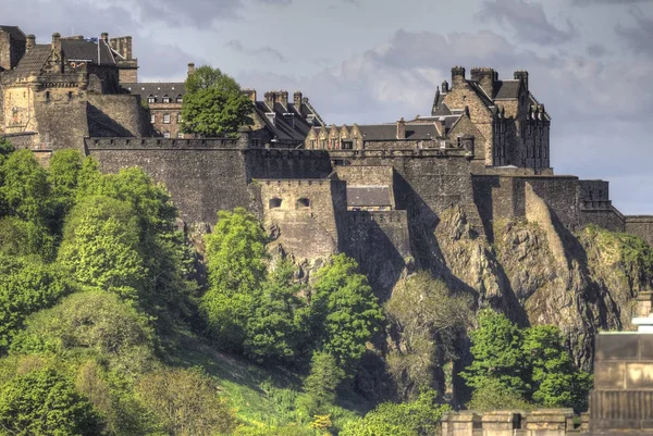 Widok Lotu Ptaka Zamek Edinburgh Castle Pochmurny Dzień — Zdjęcie stockowe