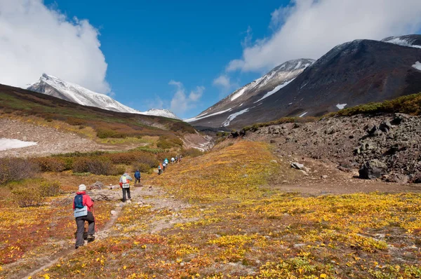 Turistas Senderismo Volcán Dzenzur Parque Natural Nalychevo Kamchatka Krai Rusia Fotos De Stock Sin Royalties Gratis