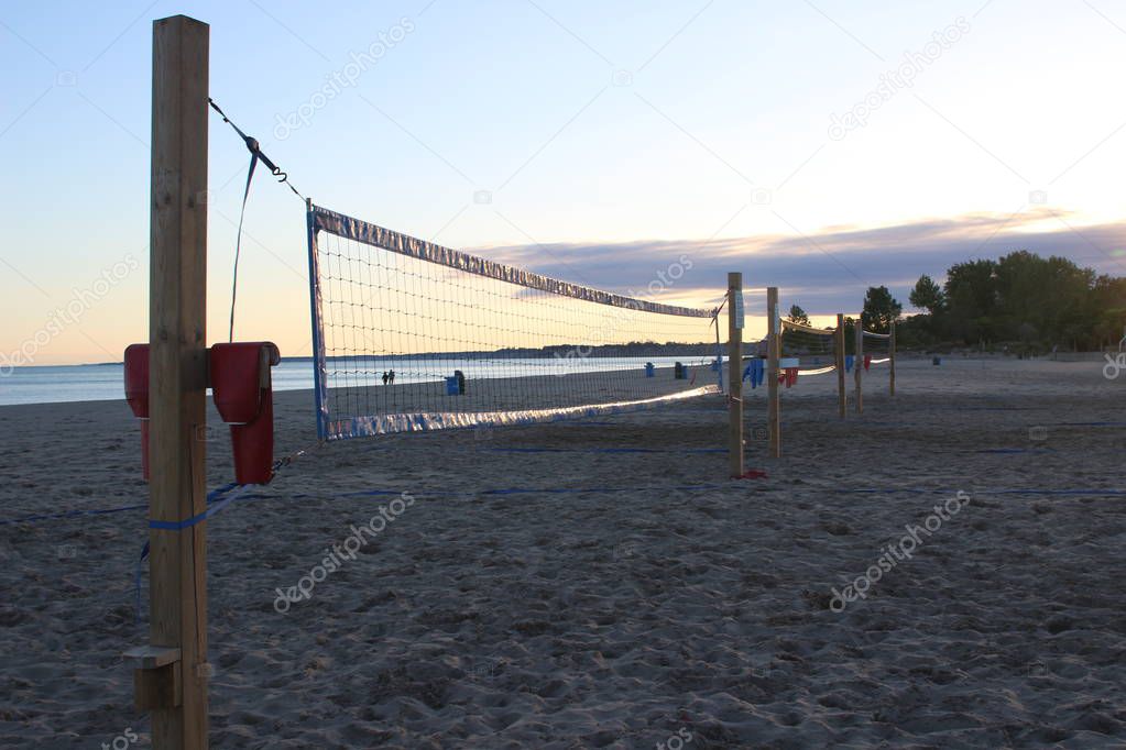 Beach Volleyball Net at Sunset in Port Stanley Ontario, Lake Erie