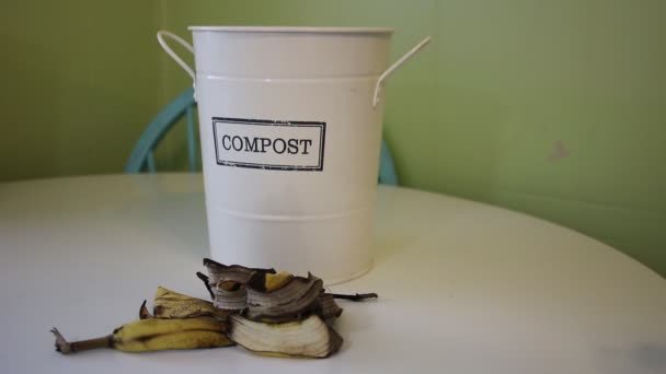 Kök kompost hink. Sortera avfall. Återvinna köksrester. — Stockvideo