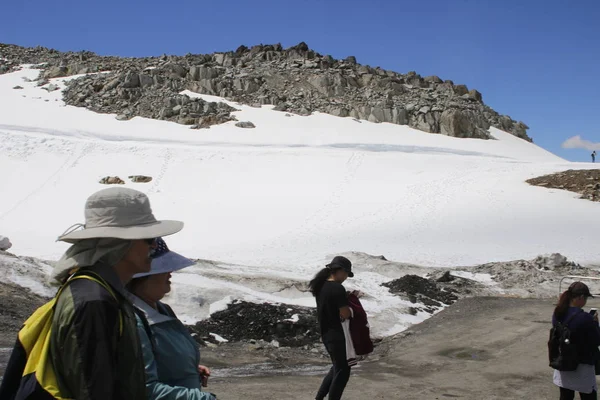 Juni 16 2018, Whistler Kanada: redaktionellt foto av människor vandring Whistler Mountain. vandring Whistler Mountain är svårt men en gemensam turistaktivitet — Stockfoto