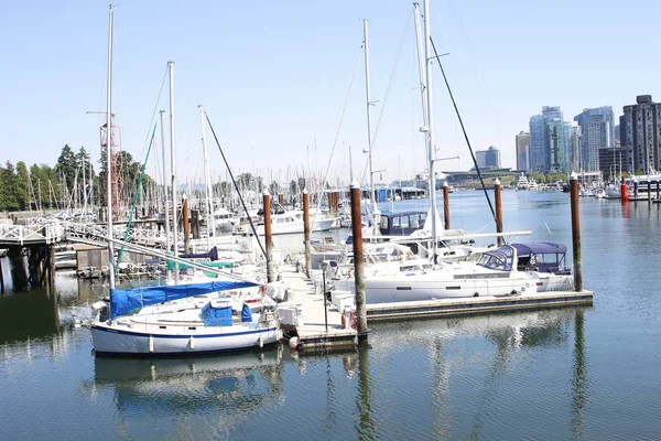 Juni 18 2018, Vancouver Canada: redactionele afbeelding van False Creek Boat Harbour. Dit is een zeer rijk gebied van Vancouver — Stockfoto