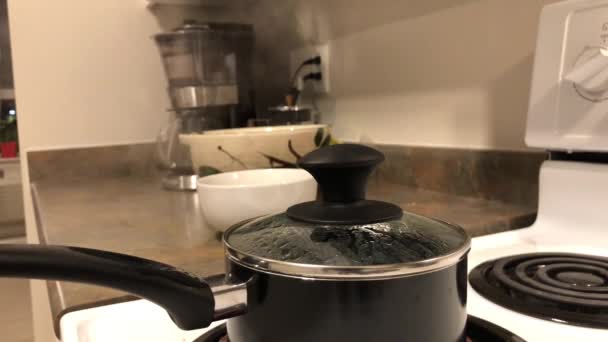 Boiling water in a pot. Bubbles entropy. — Stock Video