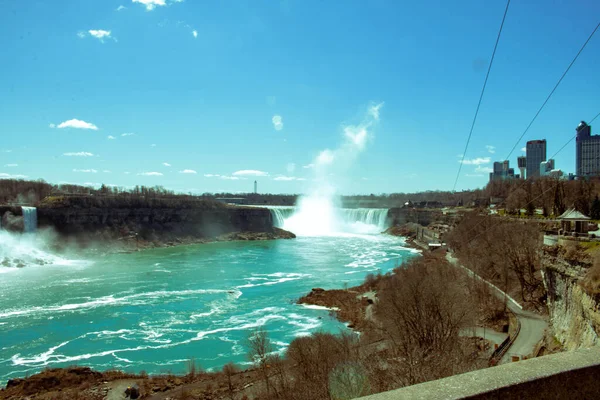 Utsikt Över Niagara Vattenfall Soluppgången Från Kanada — Stockfoto