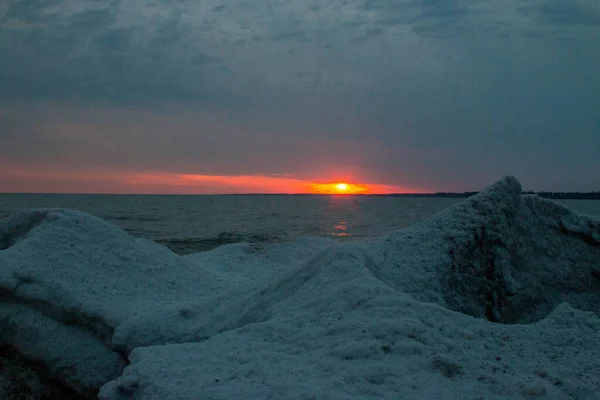 Spiaggia Port Stanley Inverno Tramonto Ontario Canada Foto — Foto Stock