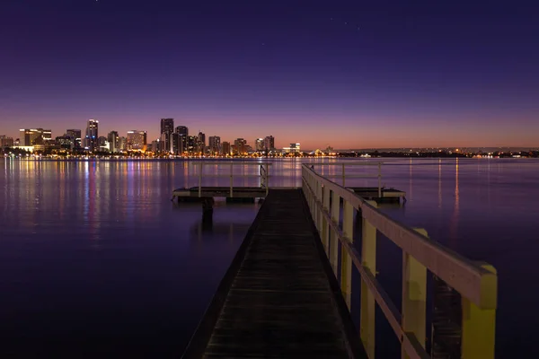 Perth Wschód Słońca Skyline Molo — Zdjęcie stockowe