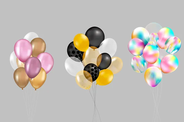 Létající Mega sada balónky barevné, lesklé, dovolená, samostatný. — Stockový vektor
