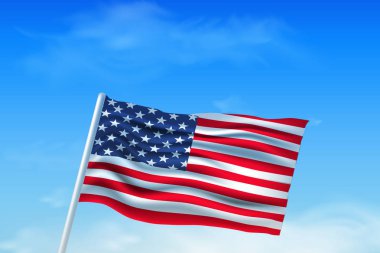Bağımsızlık Günü'nde 4 Temmuz. Gökyüzüne karşı Amerikan bayrağı.