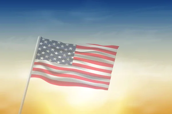 В День Независимости, 4 июля. Американский флаг против неба . — стоковый вектор