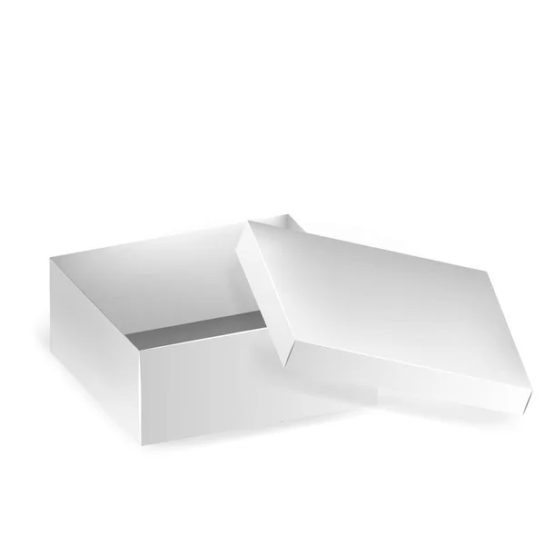 Caja de papel cuadrada blanca. Caja de paquete de cartón en blanco aislada . — Archivo Imágenes Vectoriales