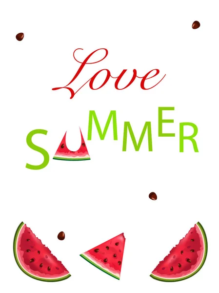 Hola verano. conjunto de tarjetas de felicitación diseño de letras con fruta de sandía de colores . — Vector de stock