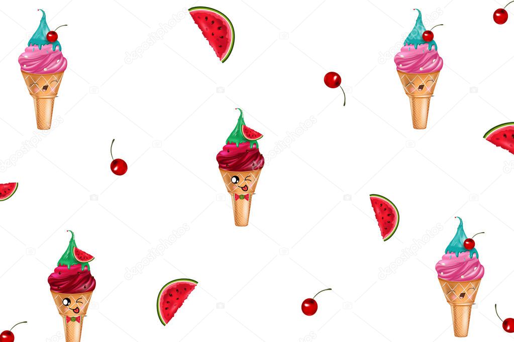 Ice cream in bright cartoon style.