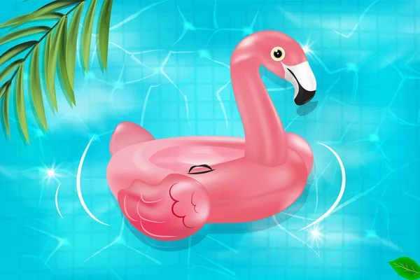 Daire Yüzme gerçekçi 3d pembe flamingo ve sarı lastik ördek vektör. Vektör sorunsuz doku. Yaz havuzu ile Seamless modeli komik karikatür tarzı yüzen