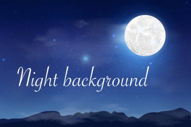 Dolunay, bulutlar ve yıldız ile karanlık gece gökyüzü arka plan mavi.