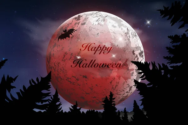 Fröhliches Halloween Buh Grusel Karte Für Halloween Nachthintergrund Mit Vollmond — Stockvektor