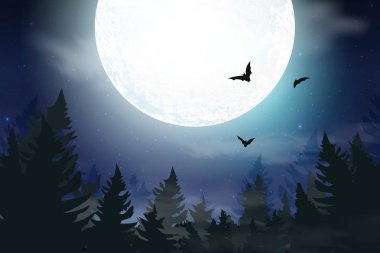 Dolunay, bulutlar ve yıldız ile karanlık gece gökyüzü arka plan mavi