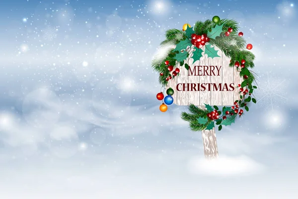 Christmas vektorillustration med en banner med semester hälsning. Julkort. — Stock vektor