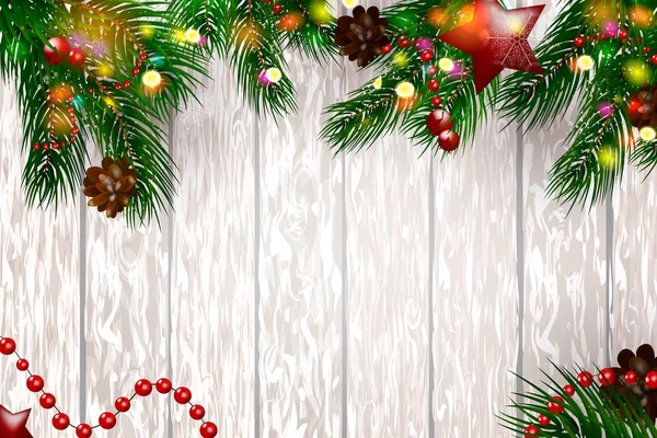 Karácsonyi fa háttér fenyő ágak és a hó. — Stock Vector