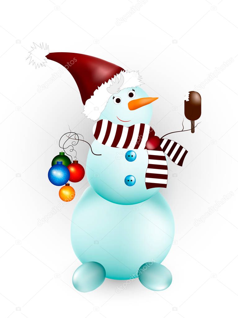 Christmas snowman isolated on white background. Vector illustration. Happy new year.