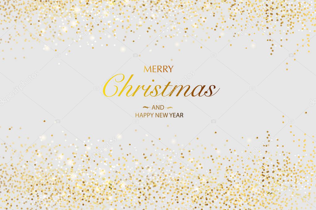 Christmas card. Background with glitter golden frame and space for text