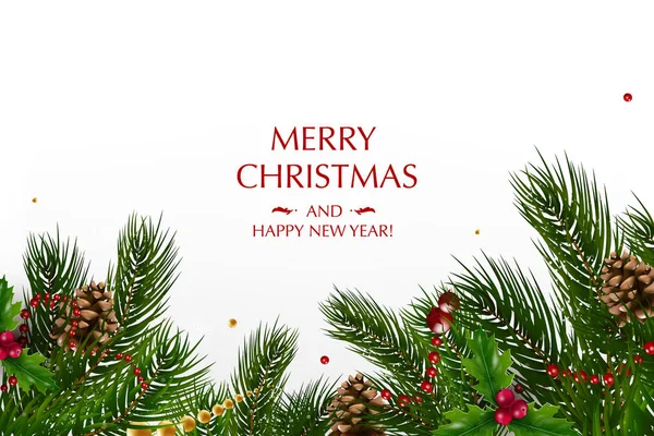 Різдвяна листівка з композицією святкових елементів, таких як золота зірка, ягоди — стоковий вектор