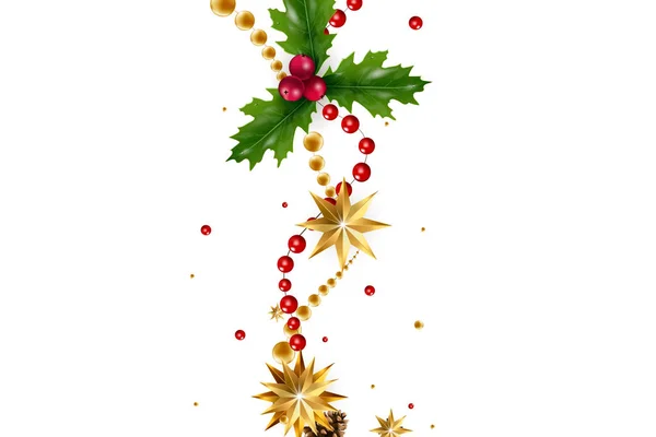 Χριστουγεννιάτικη κάρτα με μια σύνθεση από γιορτινά στοιχεία όπως χρυσό αστέρι, μούρα — Διανυσματικό Αρχείο