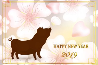 Mutlu yeni yıl 2019. Çin yeni yılı, yıl domuz