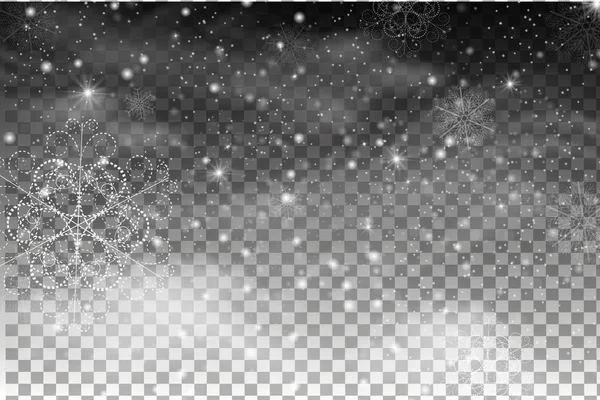 Vánoční padající sníh vektor izolované na tmavém pozadí — Stockový vektor