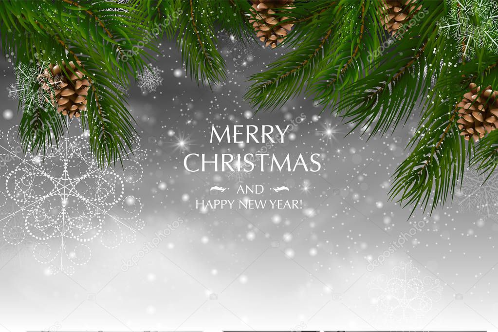 Merry Christmas and Happy New Year. Vector glitter decoration, gold