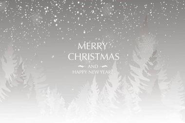 Kar yağışı ve ladin orman silueti ile kış manzarası