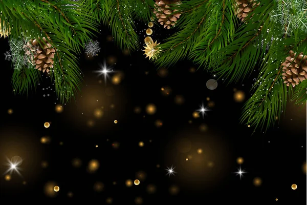 Weihnachtskarte mit einer Komposition aus festlichen Elementen wie Goldstern — Stockvektor